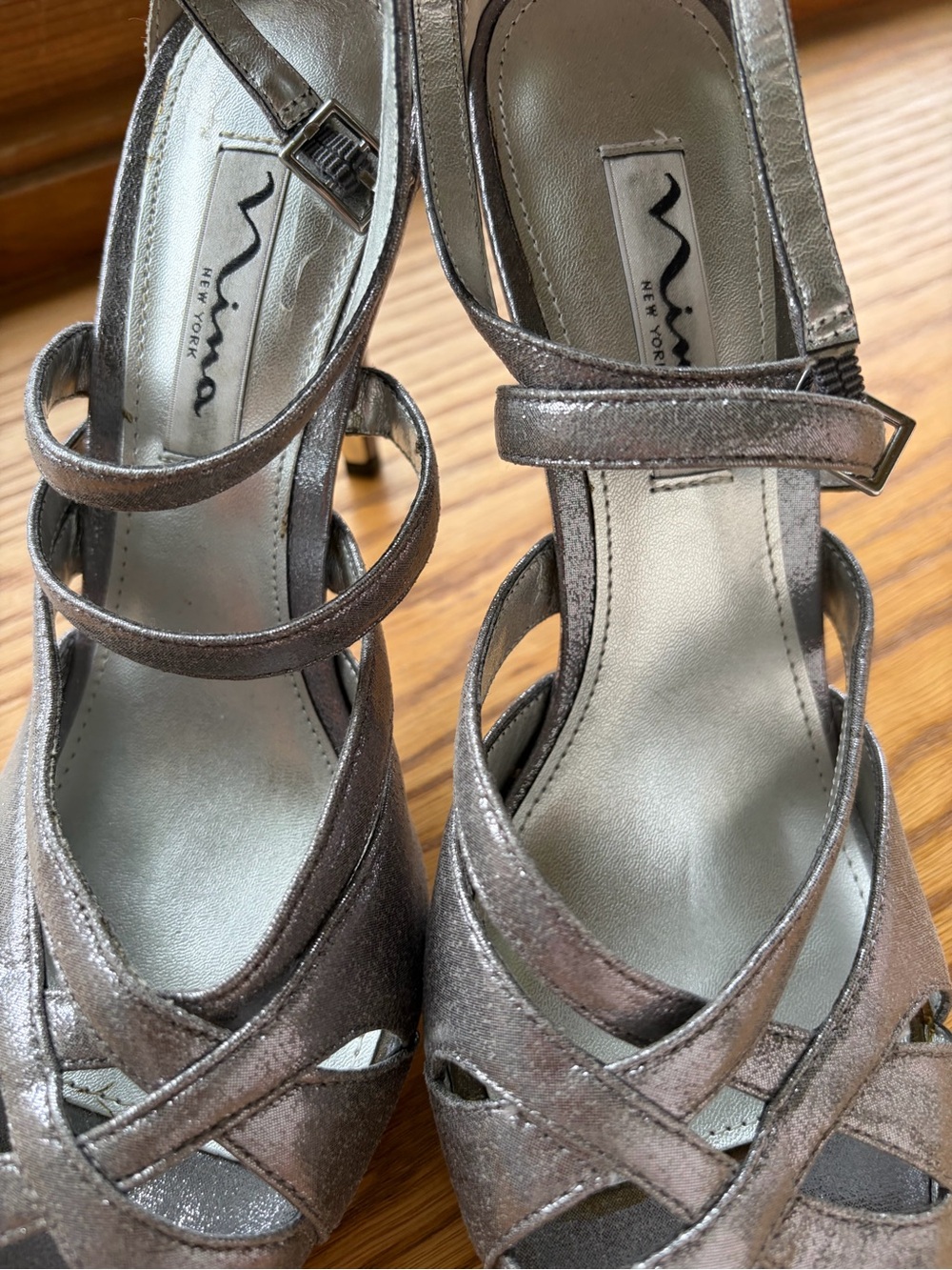 Nina Metallic Pewter Strappy Heels - Picture 2 of 5